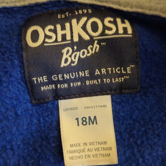 OshKosh Bgosh Baby 18m Logo Zip Jacket Blue Hoodie Warm Multi Season - Picture 5 of 6